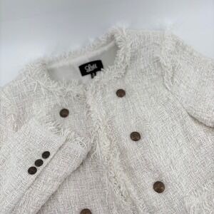 Luii Tweed Frayed Trim Blazer Jacket Small Cream Double Breasted Raw Hem